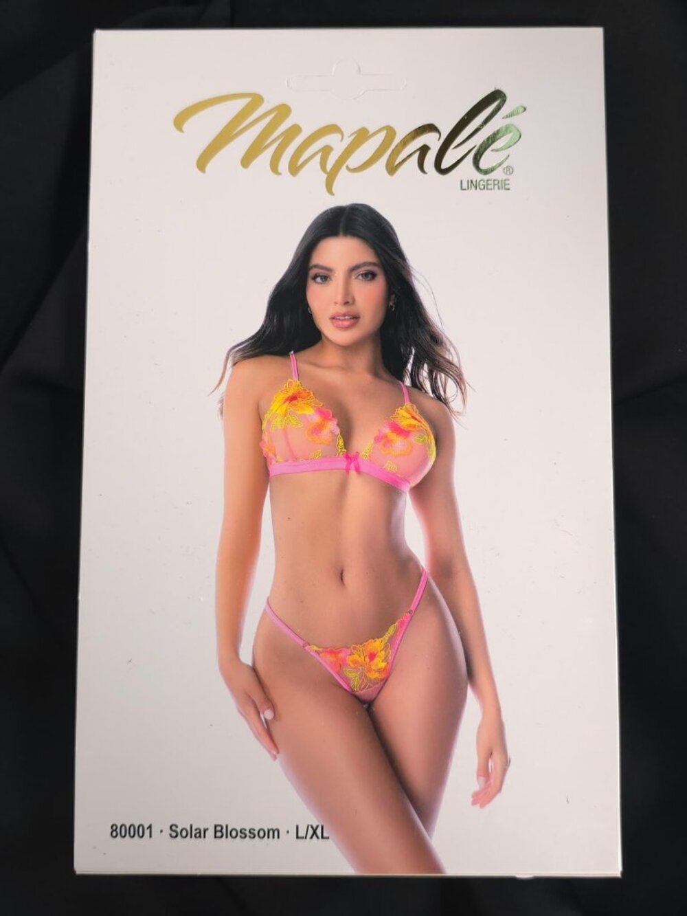 Mapalé Solar Blossom Pink Floral Bralette Thong 2 Piece Set L/XL 80001